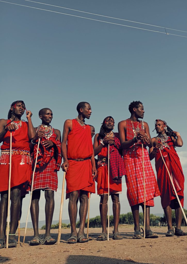 Traditional Maasai warriors in the Masai Mara, Kenya cultural safari