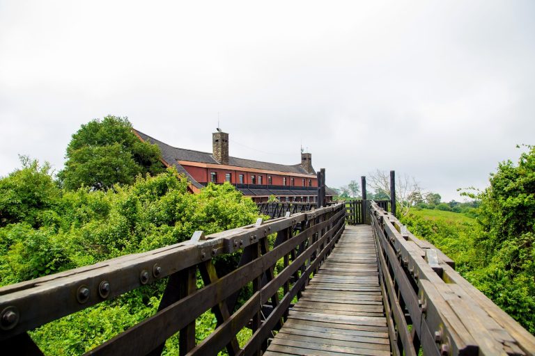 Wooden lodge walkway inside Aberdare National Park