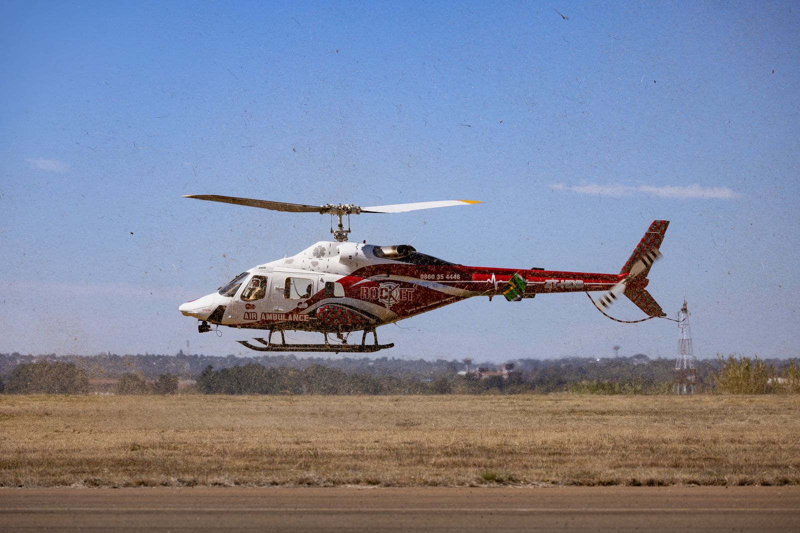 Air ambulance helicopter on an emergency evacuation flight