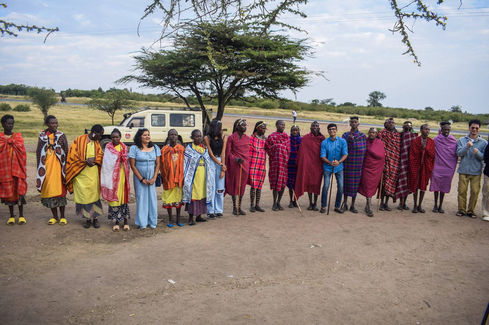 Village members welcoming a safari group in northern Kenya