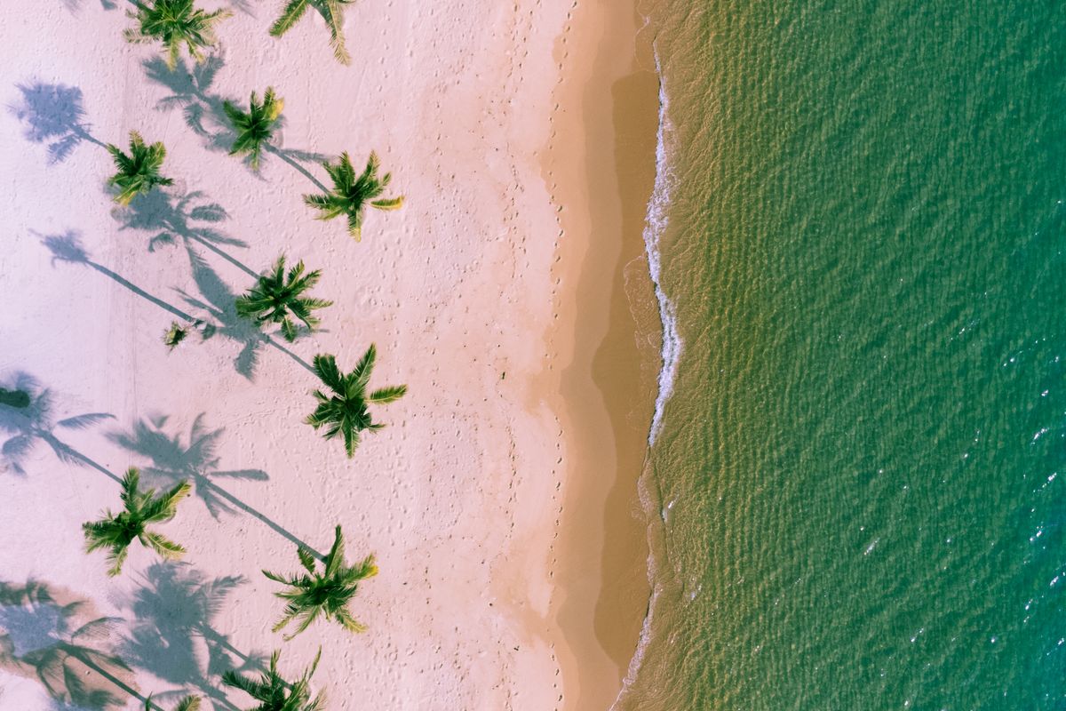 Aerial view of Diani Beach white sand and turquoise ocean